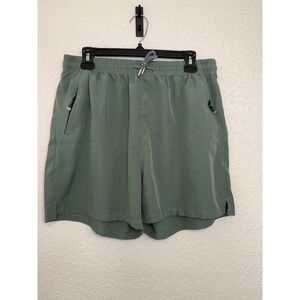 Sports Mens Sage Green Athletic Gym Shorts Zipper Pockets Size L Performance